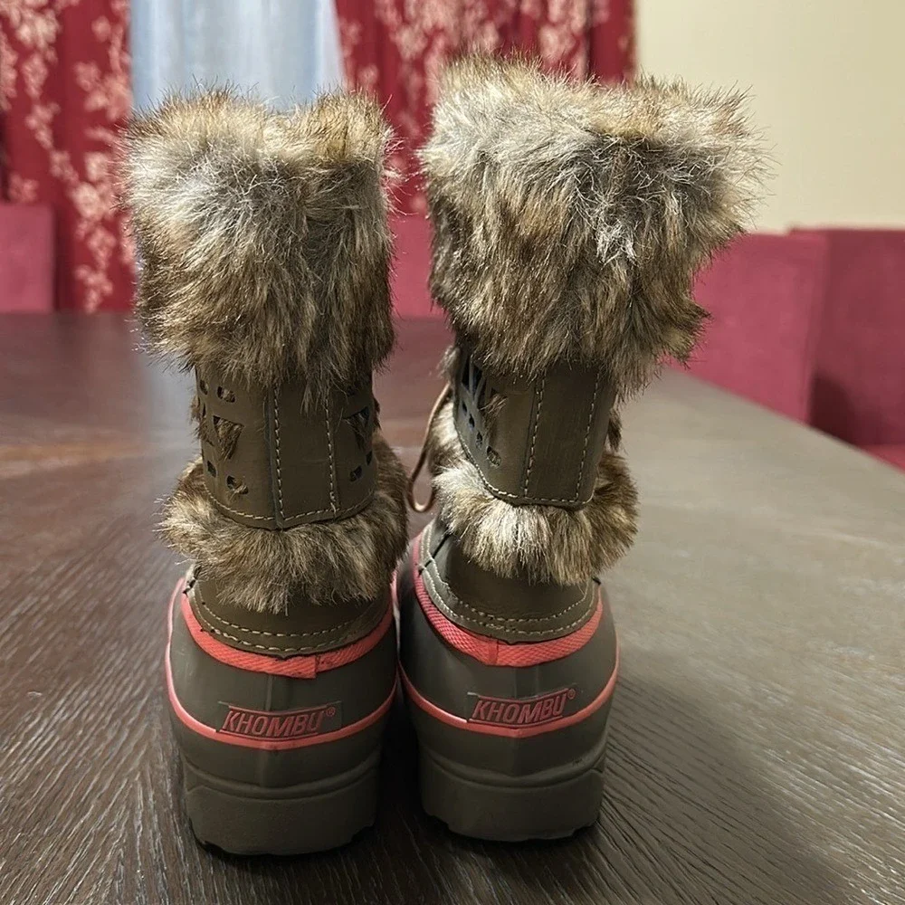 Khombu Womens Fur Lined Winter Snow Boots Waterproof Pink Trim Lace Up‎ Size 7